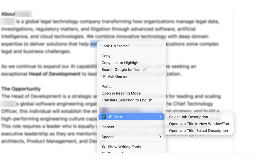 context menu