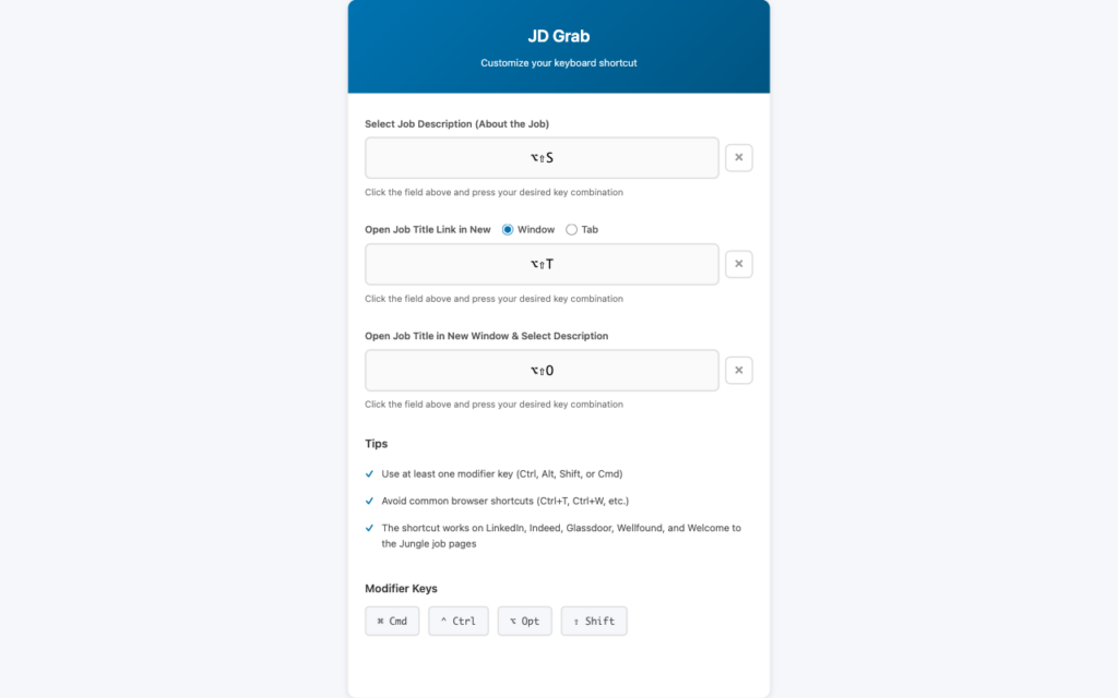 options page